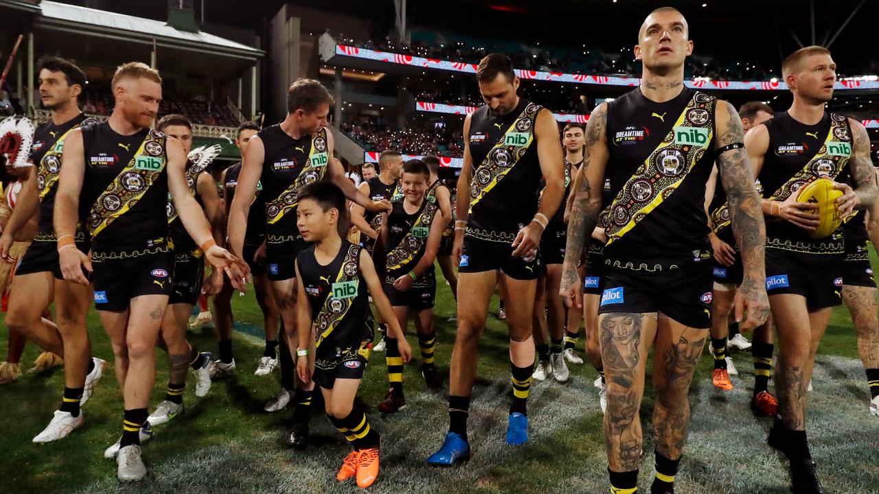 Richmond enter the field to take on Sydney. Picture: Dylan Burns