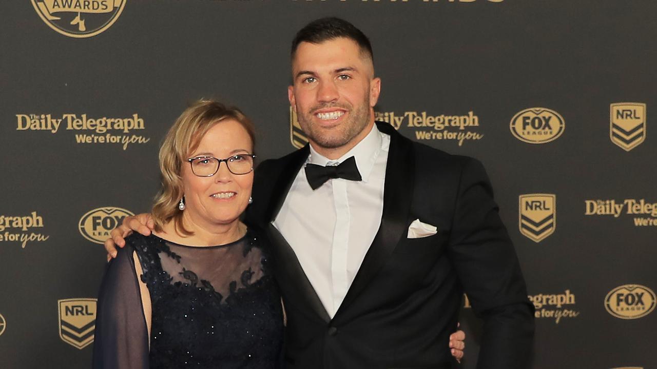 James Tedesco of the Roosters poses with mum, Rosemary ahead of the 2019 Dally M Awards