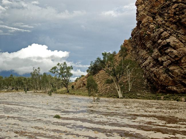 The Todd River is flowing strong through Heavitree Gap. PHOTO: Barry Skipsey