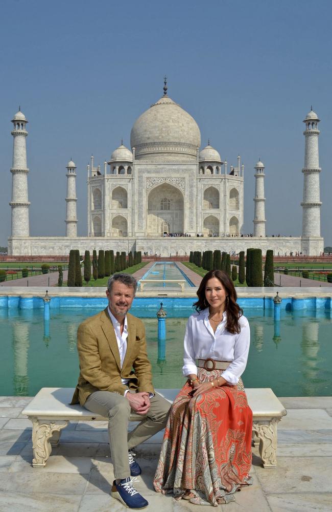 The couple in front of the Taj Mahal in Agra as part of a royal visit in February 2023. Picture: AFP