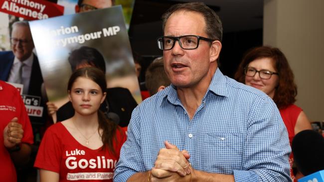 Luke Gosling at Darwin's Labor HQ on election night on May 3, 2025. Picture: Pema Tamang Pakhrin