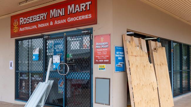 The Rosebery Mini Mart after it was ram-raided, the second time in a month that the business has been hit by — the management believes — the same gang of thieves. Picture: Che Chorley