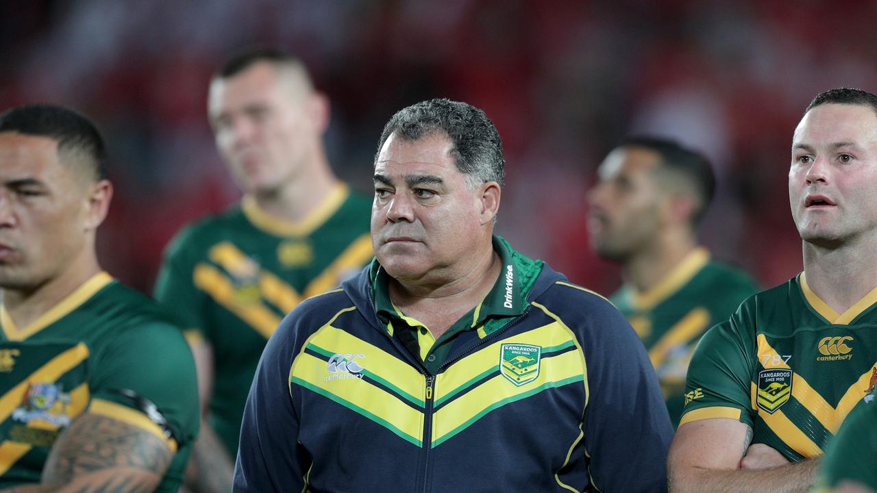 A dejected looking Mel Meninga, head coach of Australia after defeat in the rugby league Oceania Cup test match between Australia and Tonga at Eden Park