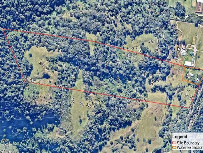 The boundaries of the Consolidated Water Pty Ltd water extraction site at Natural Bridge, as pictured in council documents.