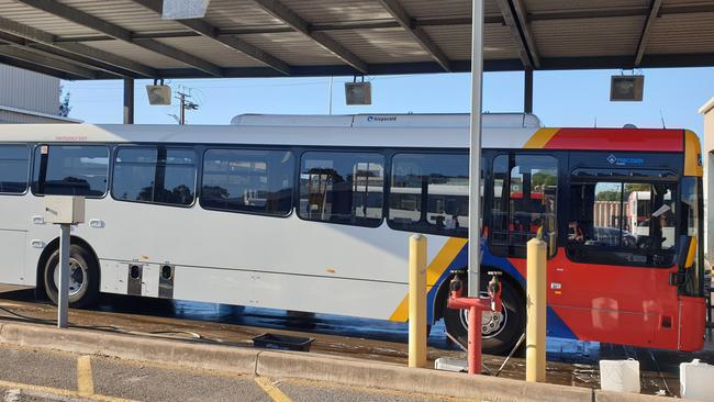 A bus undergoes a deep clean in Adelaide. Picture: Elizabeth Henson