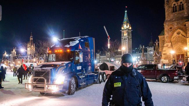 A police officer during a trucker-led protest in Ottawa in 2022. Picture: AFP