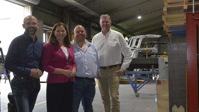 Talking about the need for a manufacturing hub in Toowoomba are Toowoomba South MP David Janetzki, Nanango MP Deb Frecklington, Tuff Australia CEO Anton Griffith and Toowoomba North MP Trevor Watts.