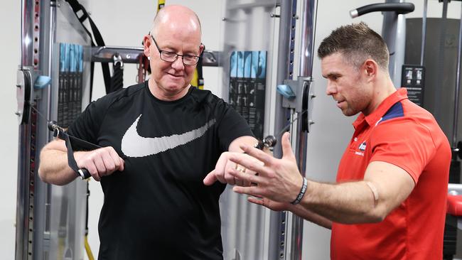 Andrew Cowley with Coach Nick Ellaway at Vision Personal Training Five Dock. Picture: Danny Aarons.