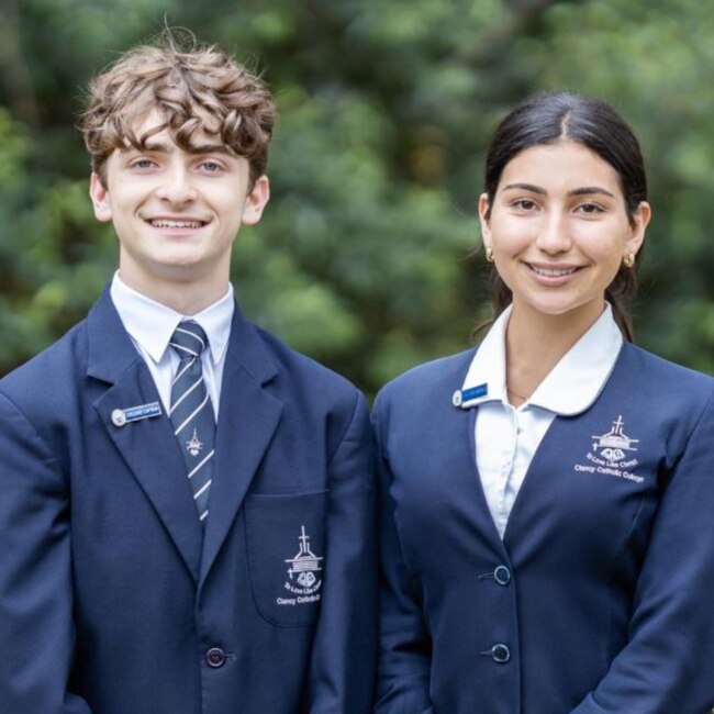 Clancy Catholic College students Nicholas La Delfa and Carla Elasi.