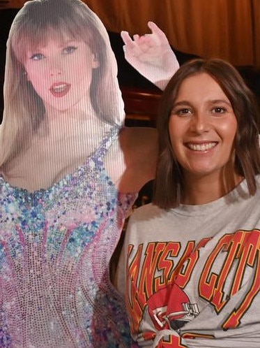 A Taylor Swift cutout, pictured with owner Laura Sharrad, was also seen at the restaurant in recent weeks. Picture: Keryn Stevens