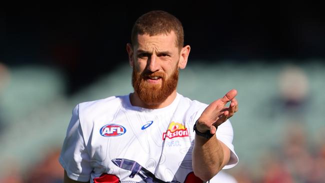 ADELAIDE, AUSTRALIA - AUG 11: Liam Jones of the Bulldogs during the 2024 AFL Round 22 match between the Adelaide Crows and the Western Bulldogs at Adelaide Oval on August 11, 2024 in Adelaide, Australia. (Photo by Sarah Reed/AFL Photos via Getty Images)