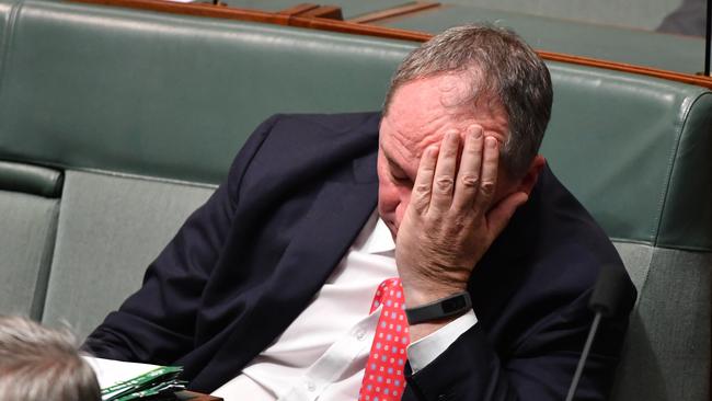 Former deputy prime minister Barnaby Joyce during Question Time in the House of Representatives at Parliament House in Canberra, Thursday, May 24, 2018. (AAP Image/Mick Tsikas) NO ARCHIVING