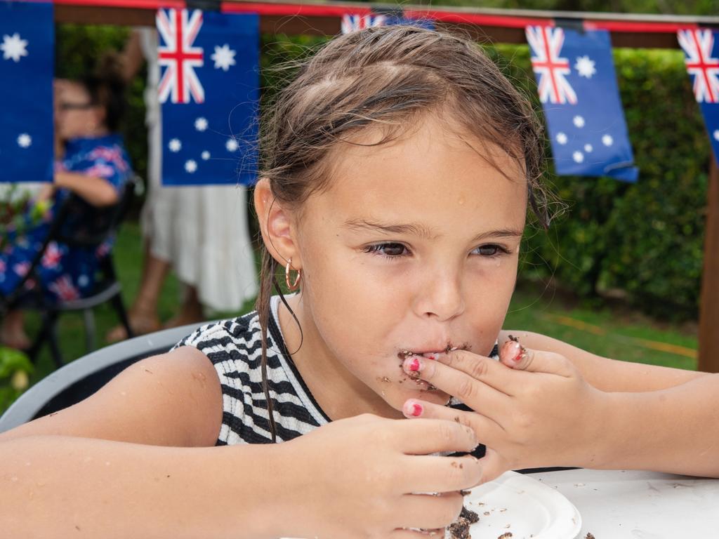 Brylee Eales from Andergrove at Australia Day @ The Bowlsie Northern Beaches Bowls club. lamington eating competitionPicture: Michaela Harlow