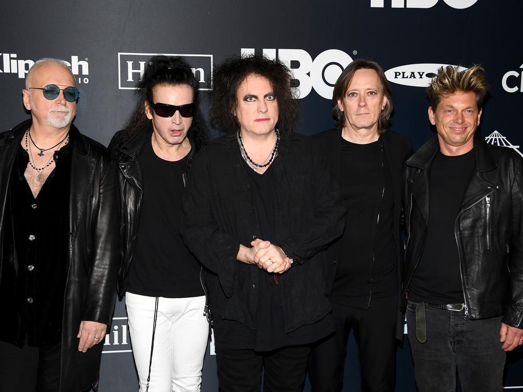 The Cure (from left to right) when they were inducted into the Rock &amp; Roll Hall Of Fame in 2019: Reeves Gabrels, Simon Gallup, Robert Smith, O'Donnell and Jason Cooper. Picture: Dimitrios Kambouris/Getty Images