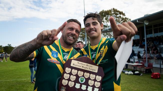 Cudgen players celebrating their win in the reserve grade grand final. Photo: Elise Derwin