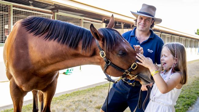 Tom Magnier and daughter Evie, 8, with his $1.8m colt. Picture: Luke Marsden.