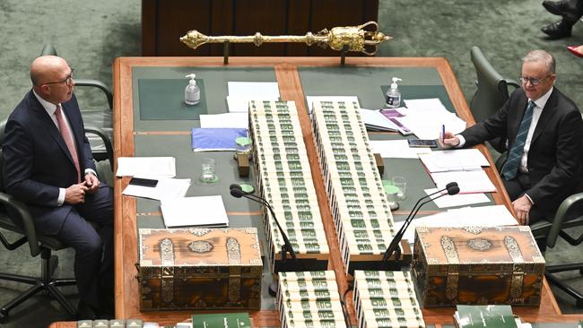 Leader of the Opposition Peter Dutton (L) and Prime Minister Anthony Albanese (R) during Question Time at Parliament House in Canberra. Picture: NewsWire / Martin Ollman