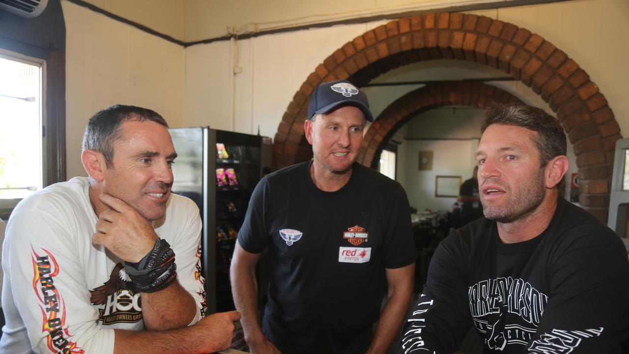 Brad Fittler, Mark Hughes and Danny Buderus on the Hogs For The Homeless tour. Credit: Matt Buxton