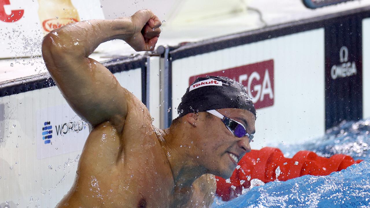 Jordan Crooks broke Caeleb Dressel’s 50m freestyle world record.. (Photo by Dean Mouhtaropoulos/Getty Images)