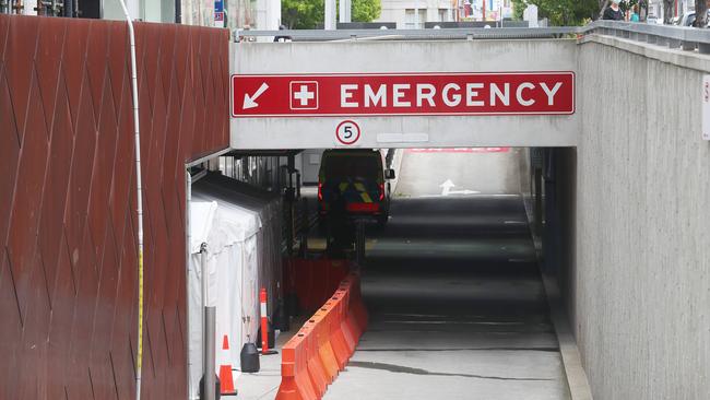 Ambulances who deliver patients to the Royal Hobart Hospital now have less space in the ambulance bay due to tents erected for future COVID patients.  Picture: Nikki Davis-Jones