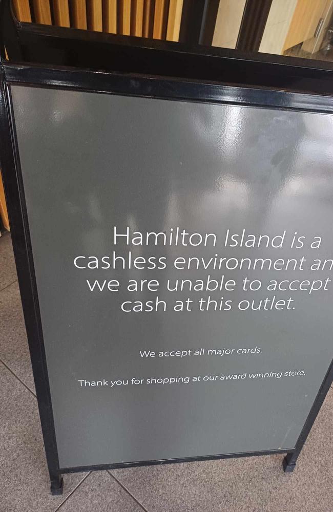 A sign at the island alerting guests to the ban on cash. Picture: Facebook