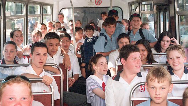 End of an era: a look back at McCarthy Catholic College: MARCH 31, 2000: Students from McCarthy Senior College at Emu Plains board buses after school.