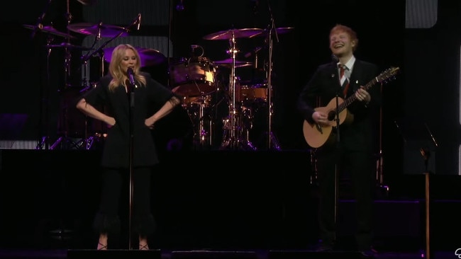 Kylie Minogue and Ed Sheeran onstage at the state memorial service.