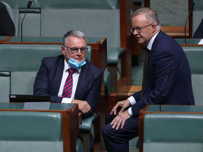 Anthony Albanese with Joel Fitzgibbon during Question Time. Picture: NCA NewsWire/Gary Ramage