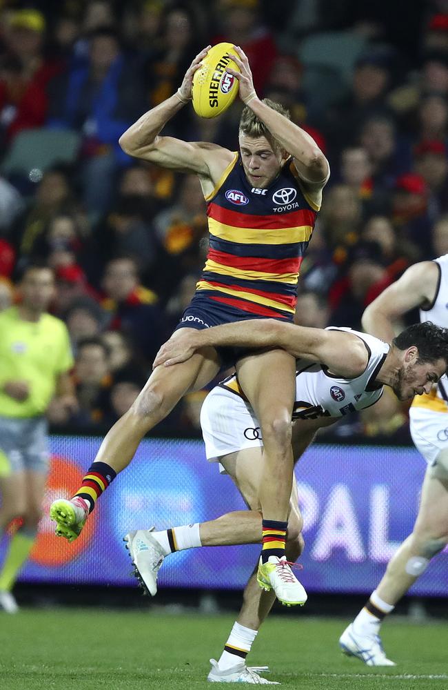 Hugh Greenwood’s contested marking was a feature at the Crows. Picture: Sarah Reed