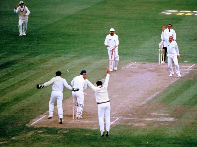 Shane Warne bowls Mike Gatting with his first ball in Ashes cricket in June, 1993.