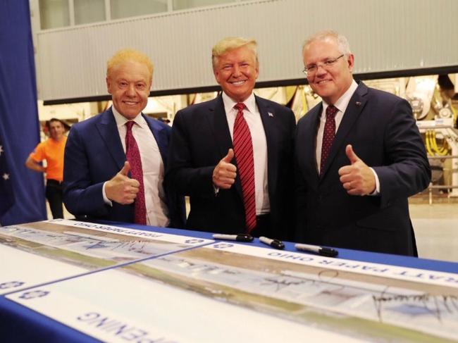 Scott Morrison with Donald Trump and Anthony Pratt's during a tour of Pratt Industries. Picture: Twitter