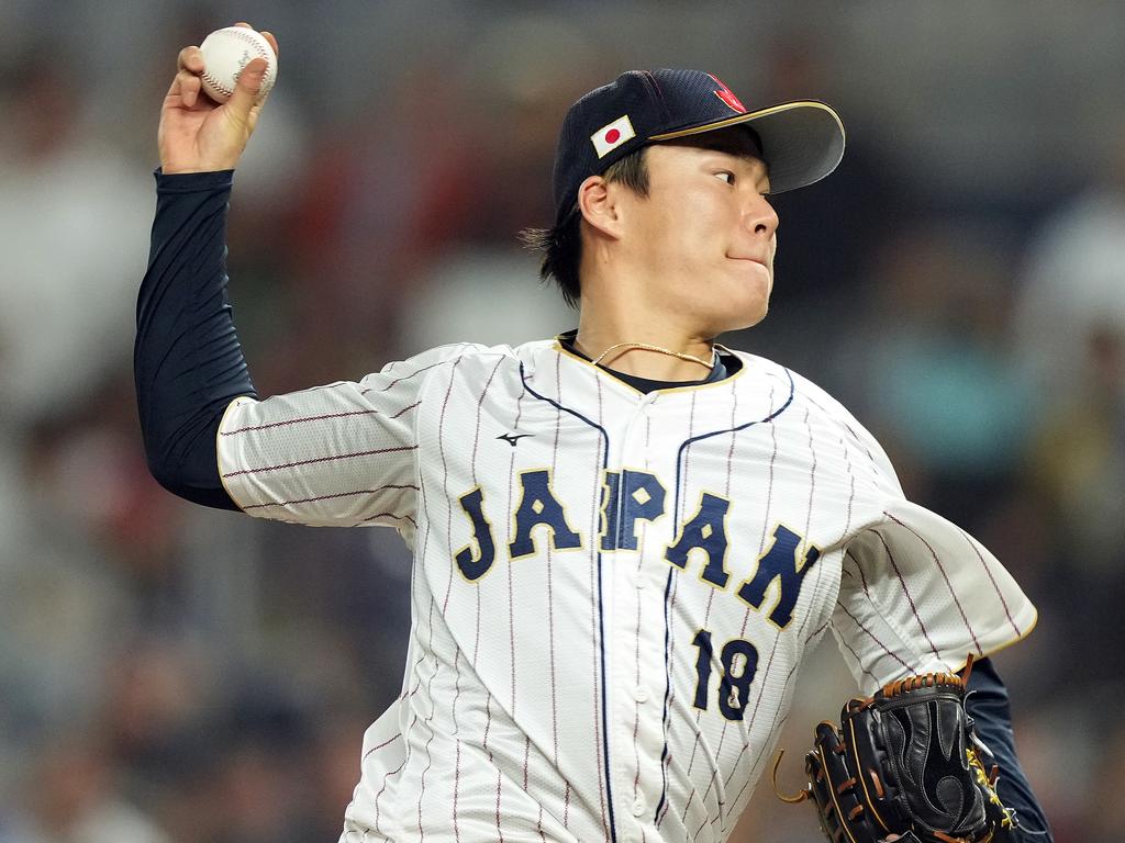 Yoshinobu Yamamoto has signed a monster deal with the Dodgers. (Photo by Eric Espada/Getty Images)