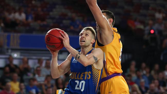 Nathan Sobey drives to the hoop for the Bullets, who fell away badly in the second half. Picture: Getty