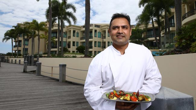 Kokum a sophisticated Indian restaurant is about to open at Palazzo Versace Hotel and pictured is head chef Sabir Merchant (dish is Sambal Burramundi with masala caviar) Picture David Clark