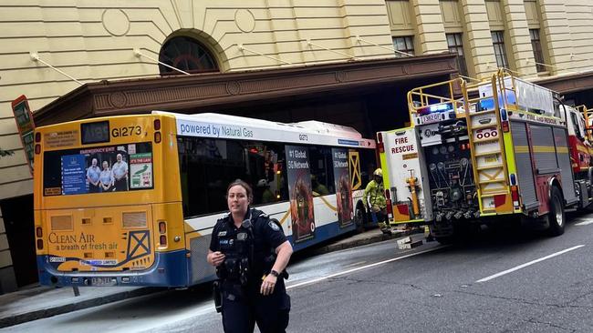 The scene of the crash in Brisbane CBD. Picture: Supplied/ Jordan311R via Reddit