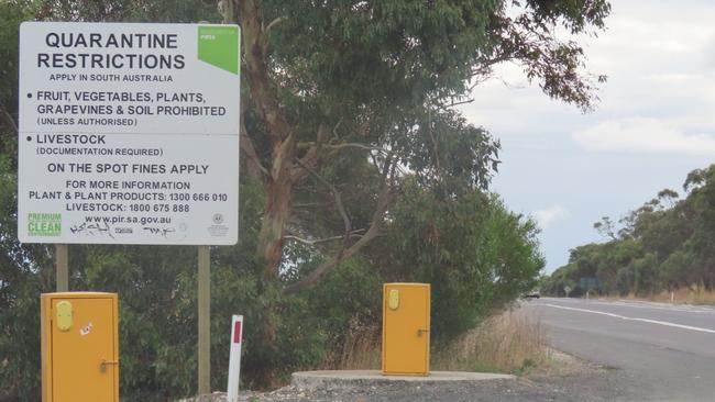 Fruit Fly Quarantine sign 2km into South Australia Border from Victoria. Picture: Arj Ganesan