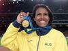 Athlete Cathy Freeman wins gold. Cathy at Medal Presentation. PicCraig/Borrow  headshot /sydney olympic games sport olympics athletics olympic2000 sydney2000 25 Sept 2000