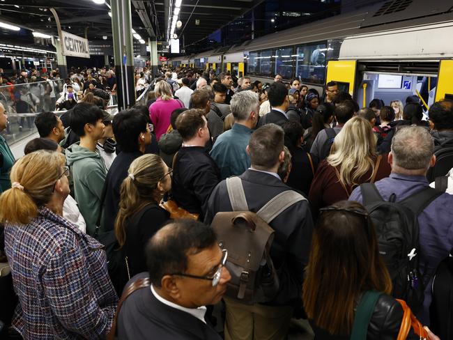 The new rail debacle comes on the same day the Minns government offered a fare free day. Pictured is rail chaos last week. Picture: Jonathan Ng