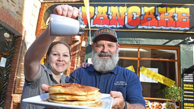 Pancake Kitchen employee Renee Daw with owner Mark Sandgren. Picture: Tom Huntley