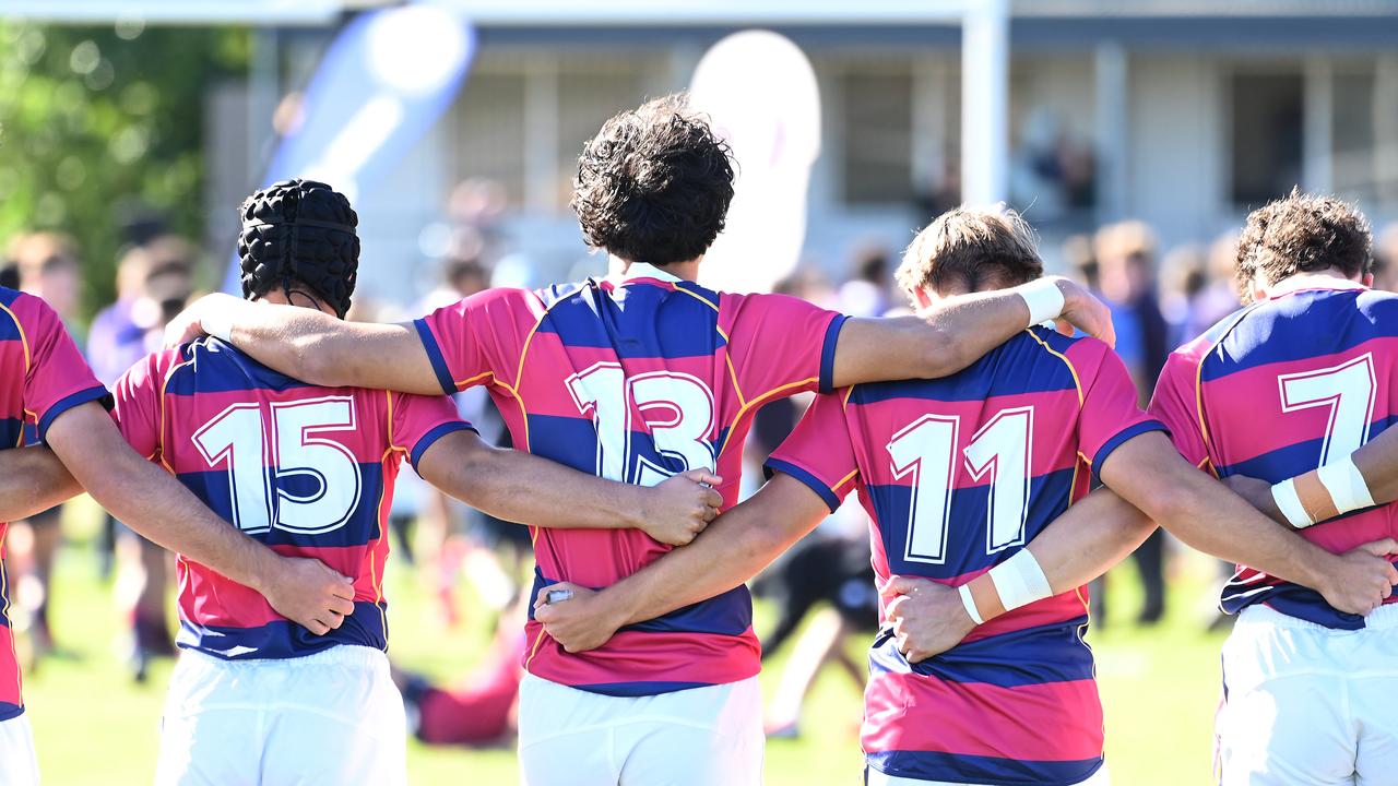 Brothers in arms - BSHS fullback Angus Tagicakibau, left, with teammates including Trent Picot, far right. Picture, John Gass