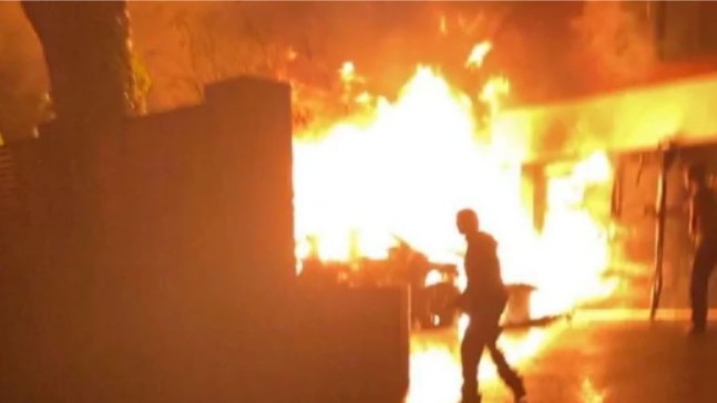 An EV erupted in flames outside a home in Northampton, UK.