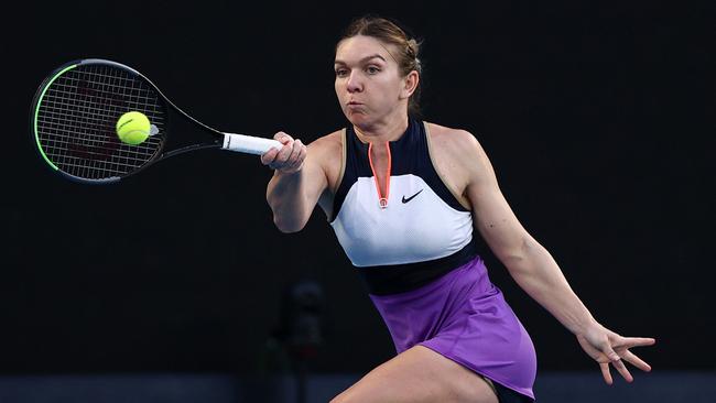 Romanian Simona Halep plays a forehand in her win over Russian Veronika Kudermetova on Friday night. Picture: AFP