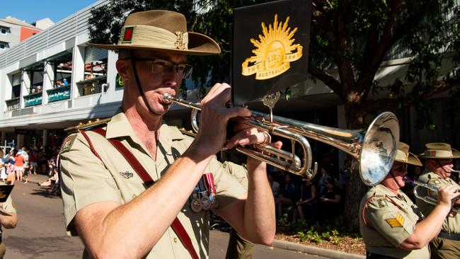 The Anzac Day march through Knuckey Street in Darwin. Picture: Pema Tamang Pakhrin