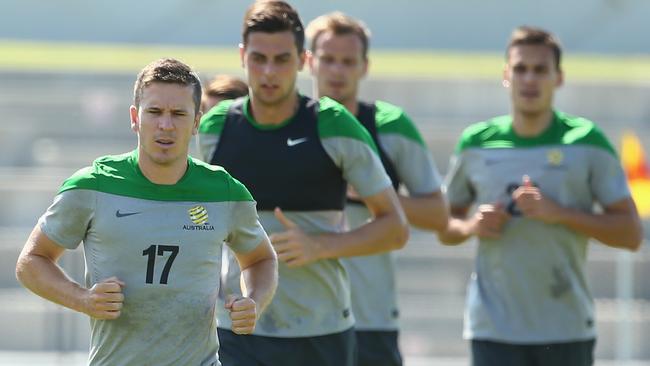 MELBOURNE, AUSTRALIA - JANUARY 07: Matt McKay of Australia runs during an Australian Socceroos training session at Lakeside Stadium on January 7, 2015 in Melbourne, Australia. (Photo by Robert Cianflone/Getty Images)