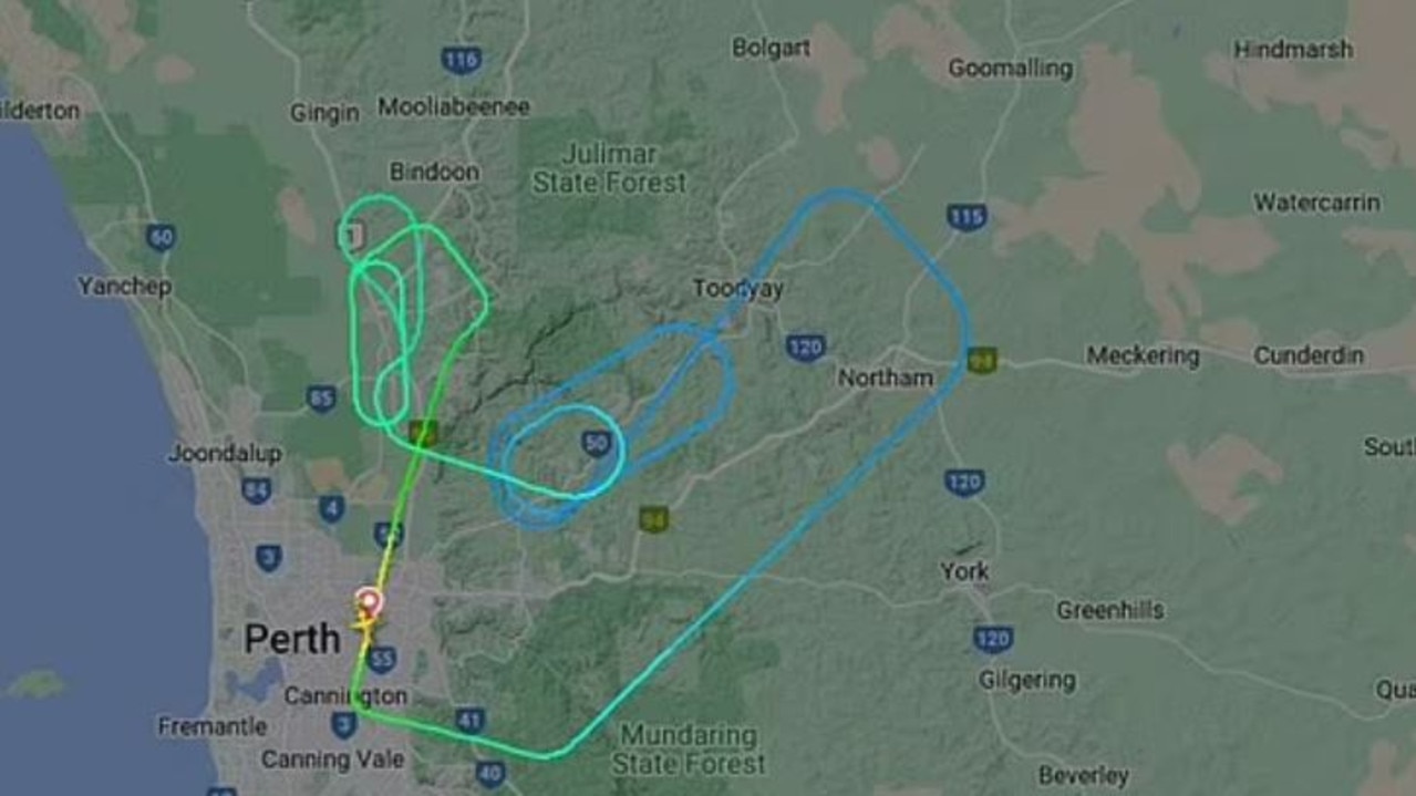 The plane circled around Perth before coming in to land again. Picture: Flightradar