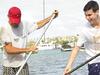 Lance O'Connor and Paul Strasser -17 playing Stand Up paddle Board Soccer in Rose Bay. SUP Soccer (Stand up Paddle board soccer) is starting at Rose Bay. Picture: John Appleyard