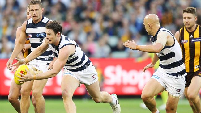 Joel Selwood, Patrick Dangerfield and Gary Ablett are Geelong’s ‘big three’. Pic: Getty Images