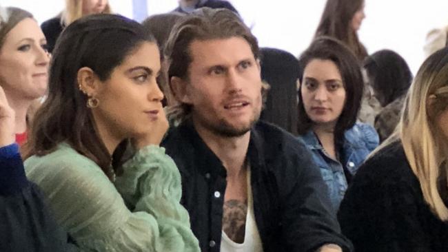 Blogger Mimi Elashery and Nicolas Tsindos appeared to hit it off on the front row of a show at Mercedes Benz Fashion Week today. Picture: Supplied