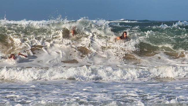 The messy conditions at Mooloolaba courtesy of ex-tropical cyclone Gabrielle. Photo: Mark Furler