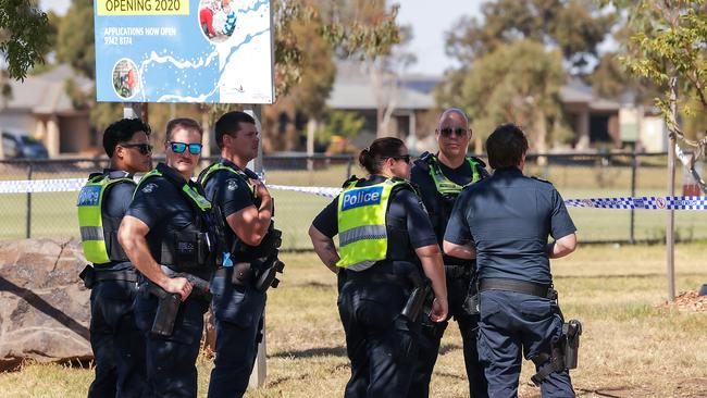 Police on scene in Haines Drive, Wyndham Vale where Lino Atem, 24, died on Friday. Picture: Ian Currie